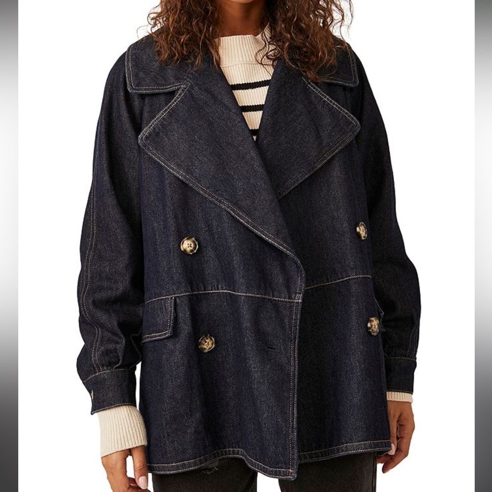 Free People Denim Car Coat